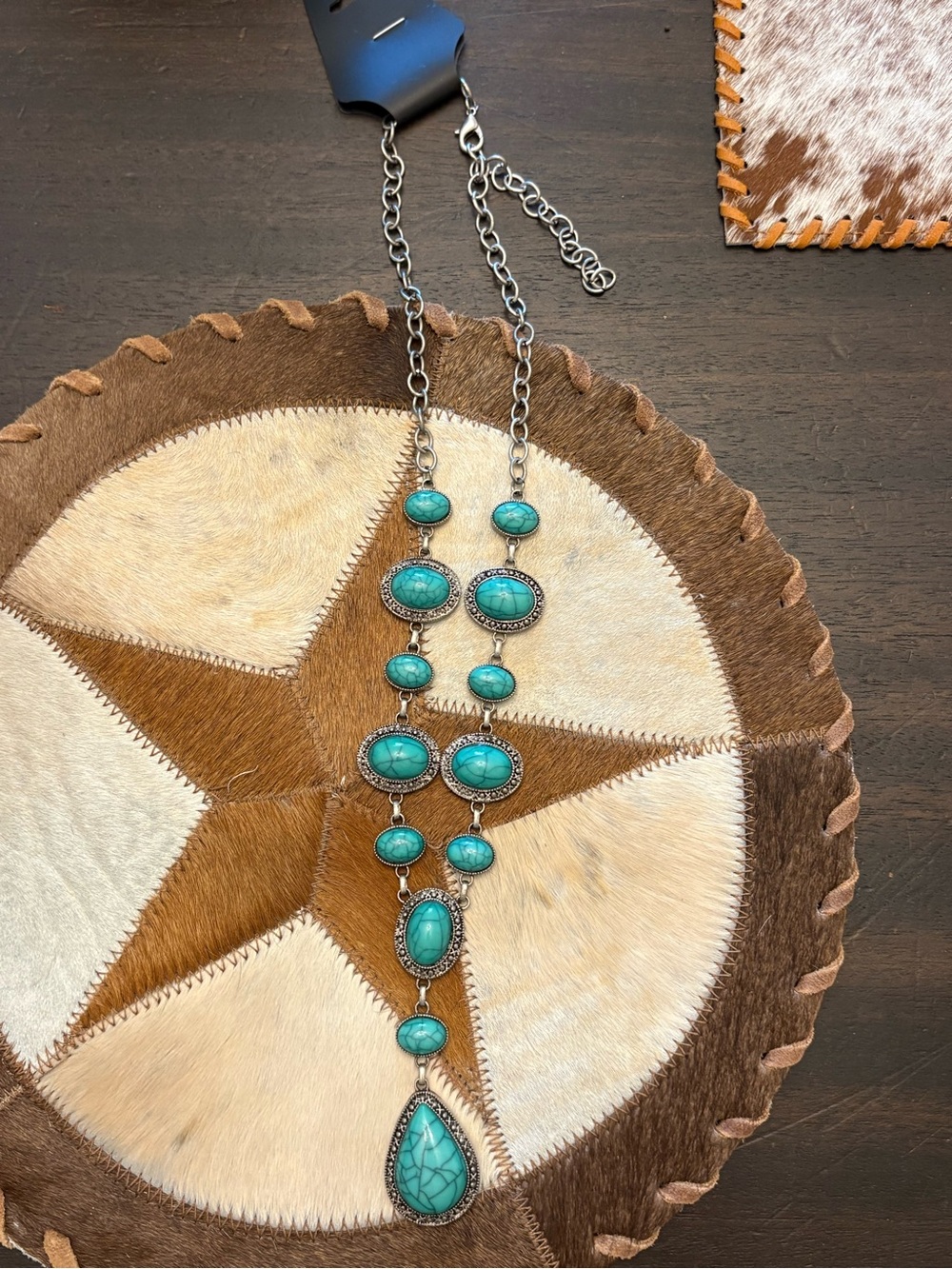 Turquoise Statement Drop Necklace - Blue Green Stone Pendant